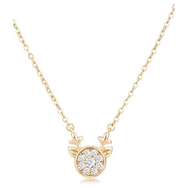 Gold Plated Reversible Champagne CZ Reindeer Pendant
