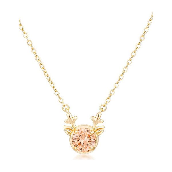 Gold Plated Reversible Champagne CZ Reindeer Pendant