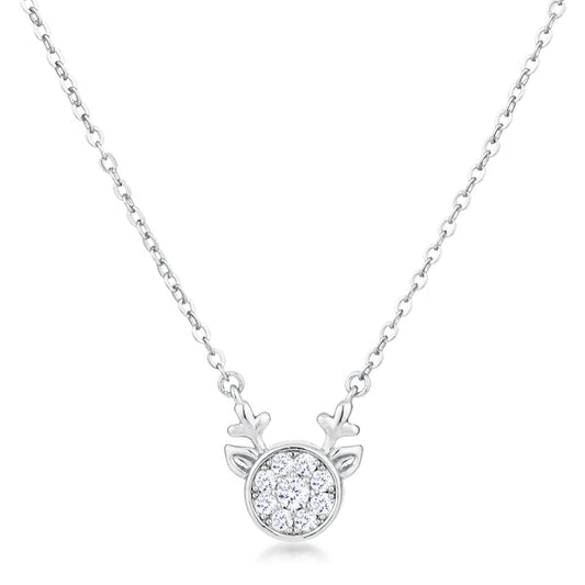 Rhodium Reversible Champagne CZ Reindeer Pendant