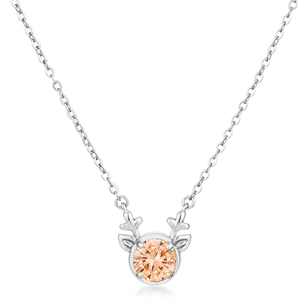 Rhodium Reversible Champagne CZ Reindeer Pendant