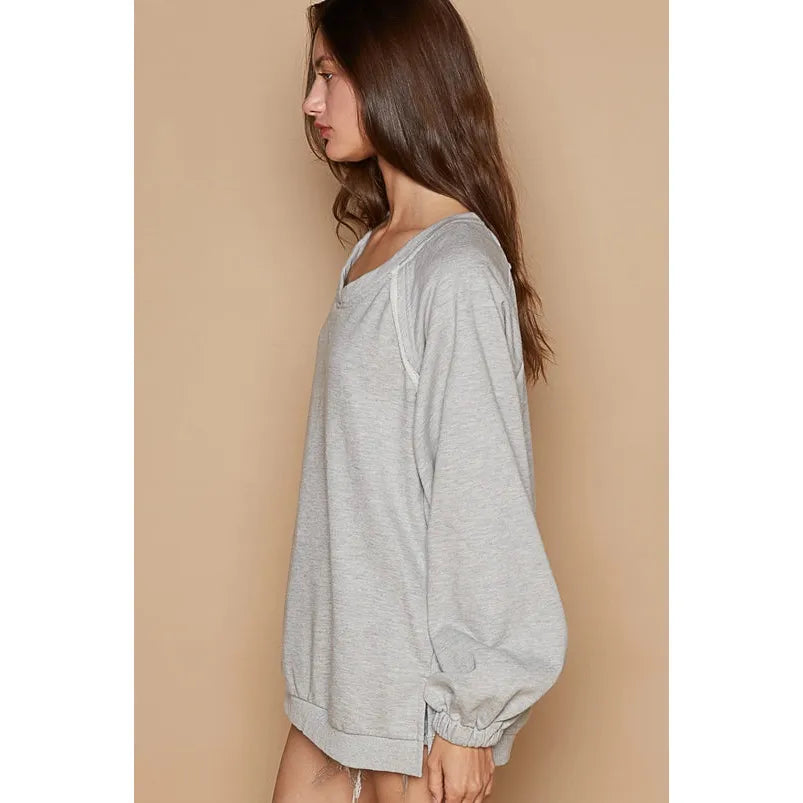 Back Cross Strap Details Balloon Sleeve Sweatshirt
