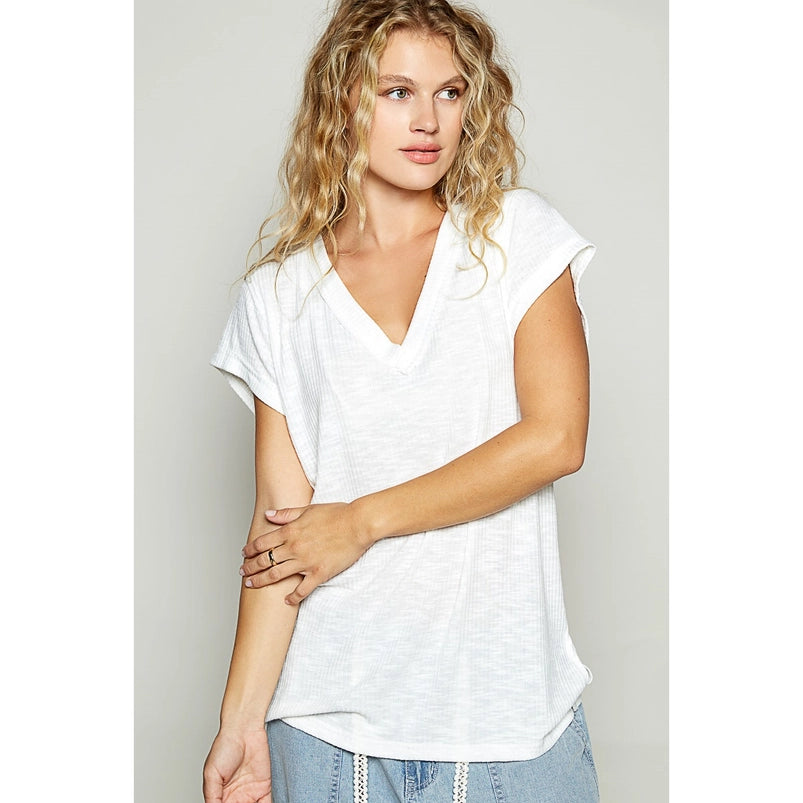 V-Neck Short Sleeve Solid Basic Top Sale (2 Colors)