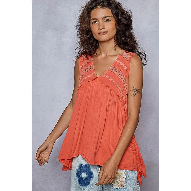 Sleeveless V-Neck Babydoll Top (2 Colors Available)