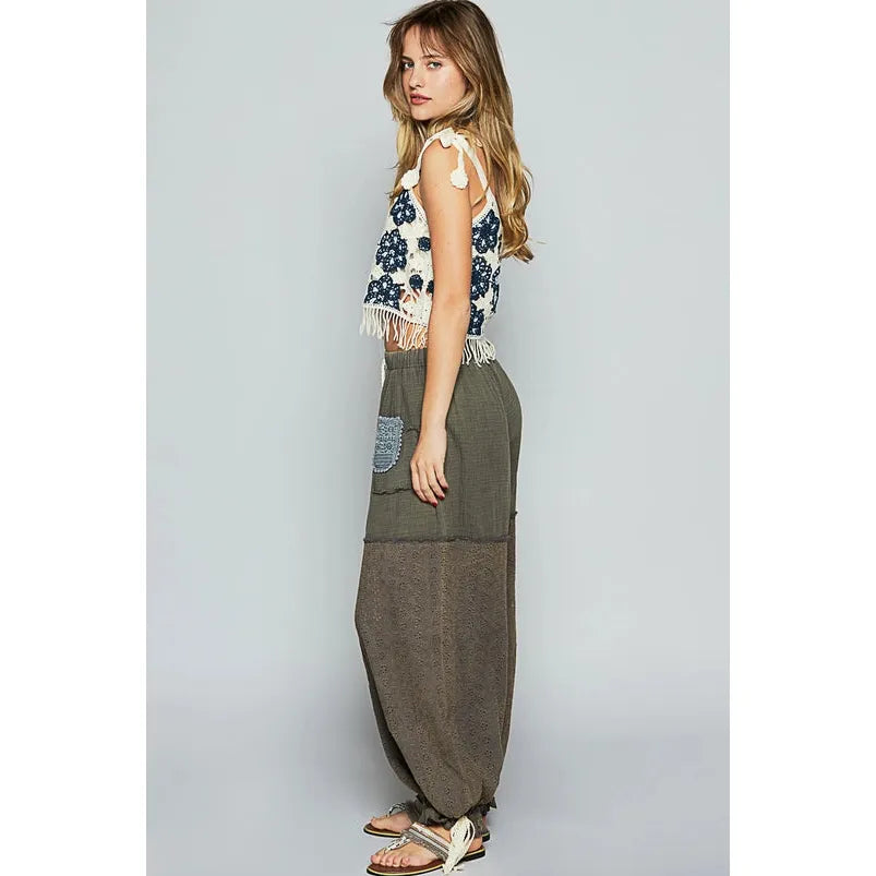 Adjustable Waistband Solid Gauze Pants