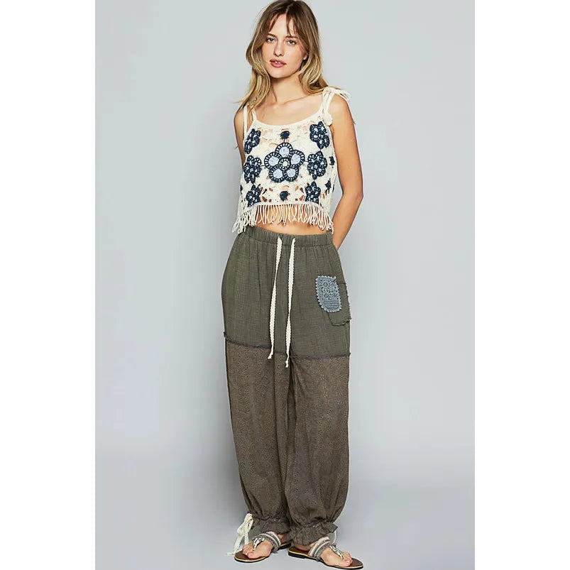 Adjustable Waistband Solid Gauze Pants