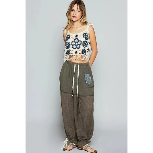 Adjustable Waistband Solid Gauze Pants