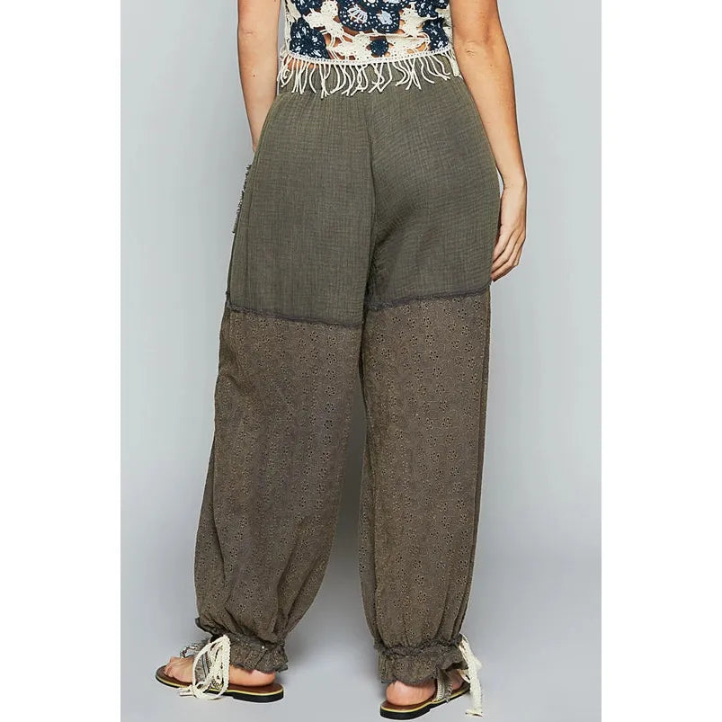 Adjustable Waistband Solid Gauze Pants