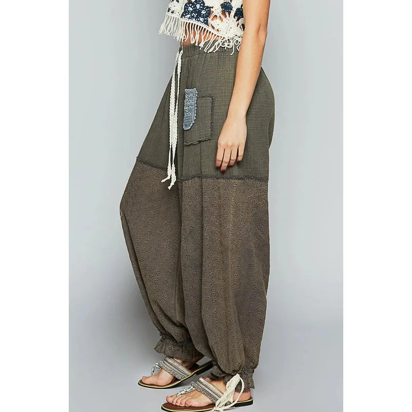 Adjustable Waistband Solid Gauze Pants