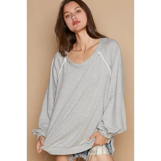 Back Cross Strap Details Balloon Sleeve Sweatshirt