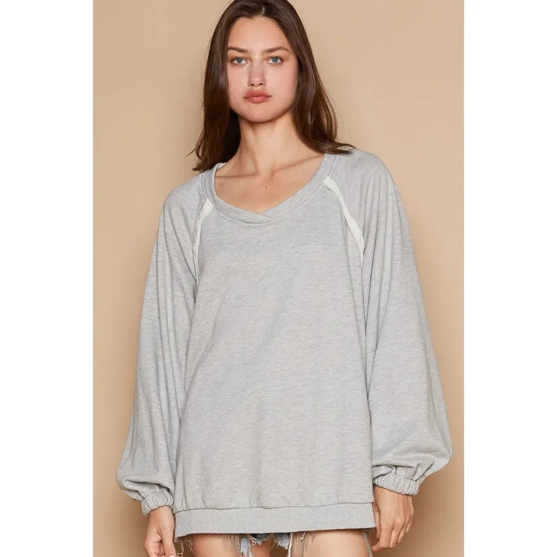Back Cross Strap Details Balloon Sleeve Sweatshirt