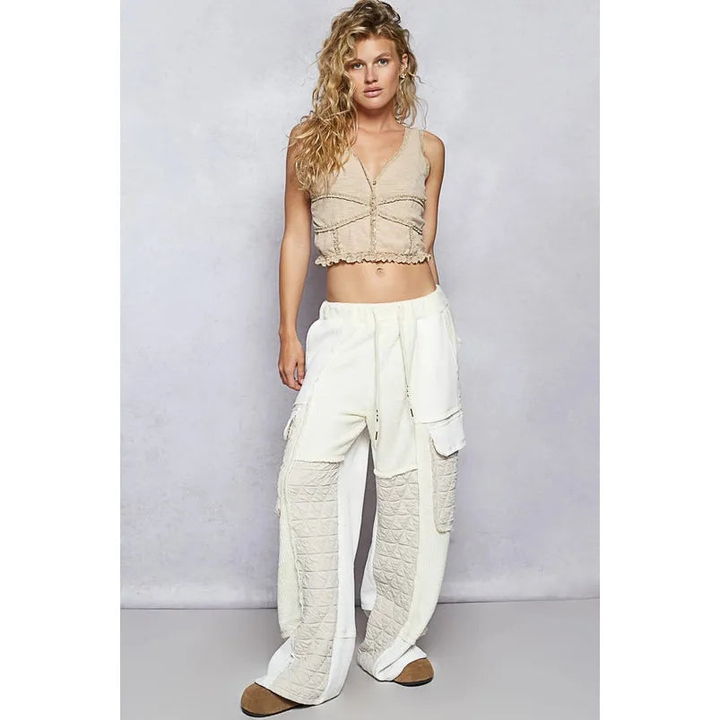 V-Neck Sleeveless Lace Detail Ribbed Knit Top