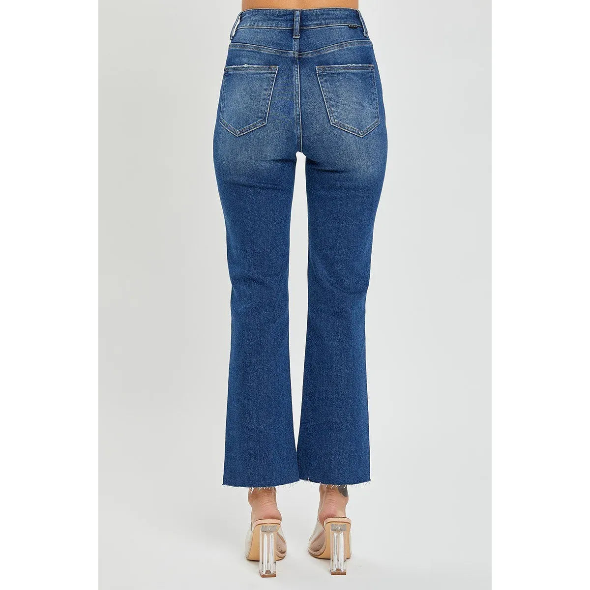 RISEN HIGH RISE CROP STRAIGHT BUTTON DOWN DISTRESSED JEANS
