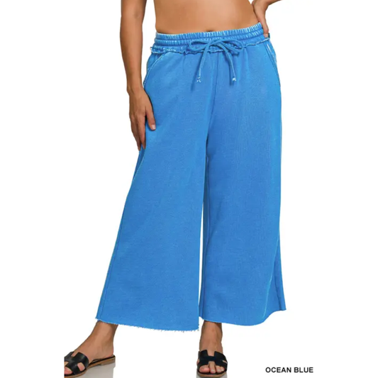 Plus Acid Wash Palazzo Sweatpants with Pockets