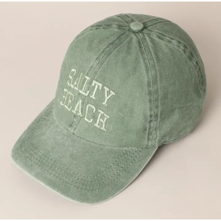 Salty Beach Text Embroidery Baseball Cap