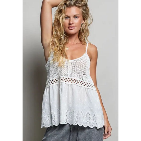 Round Neck Sleeveless Eyelet Ruffle Crochet Top