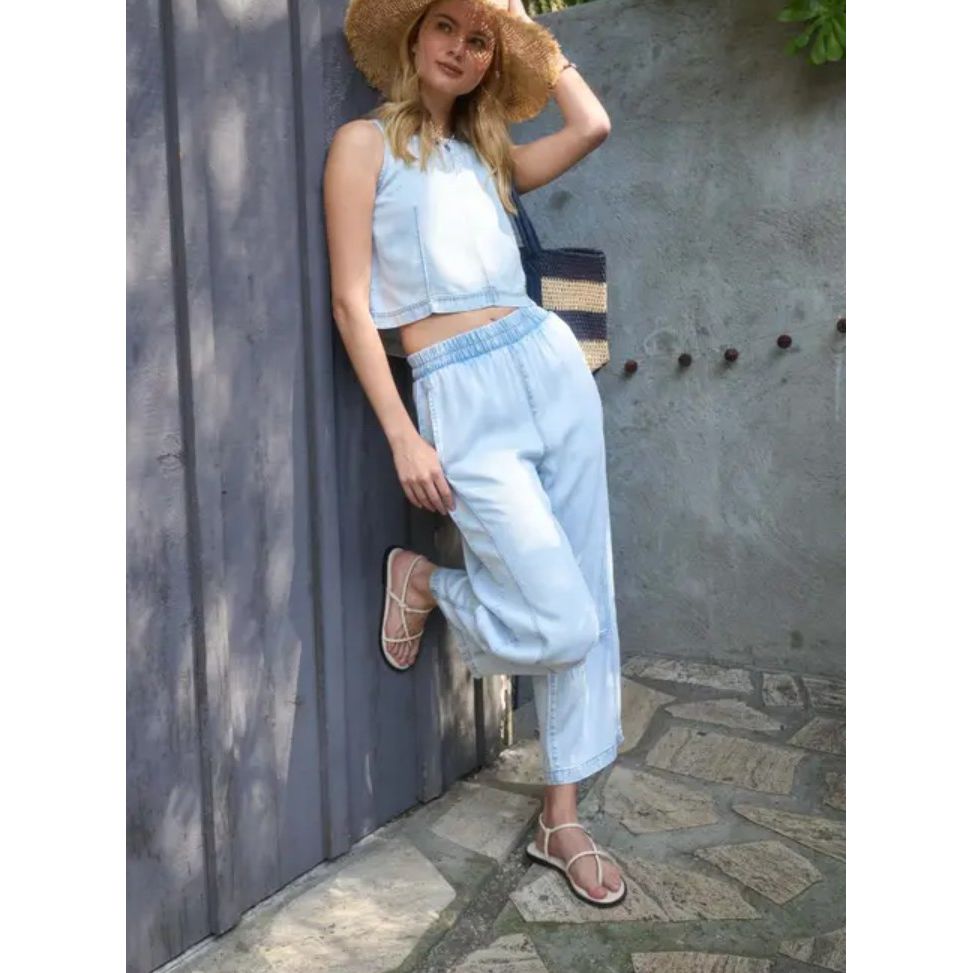 Elastic waist washed Denim Pants