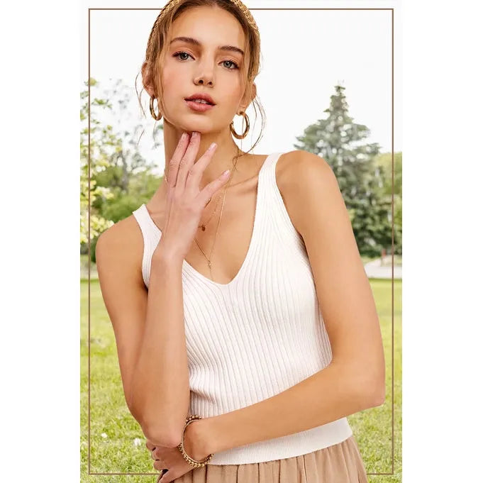 Soft Ribbed Knit V-Neck Sleeveless Crop Top