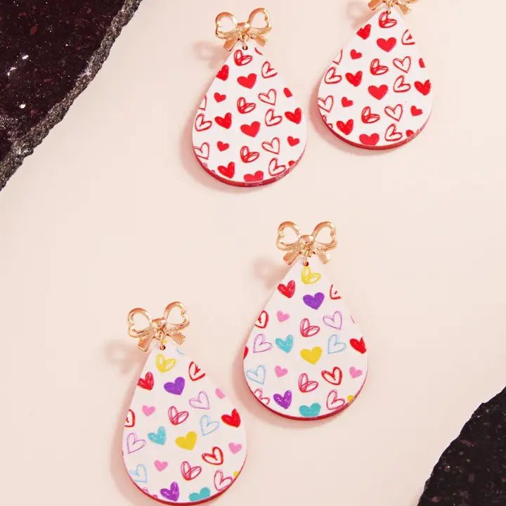Valentines Day Feather Metal Stone Post Earrings