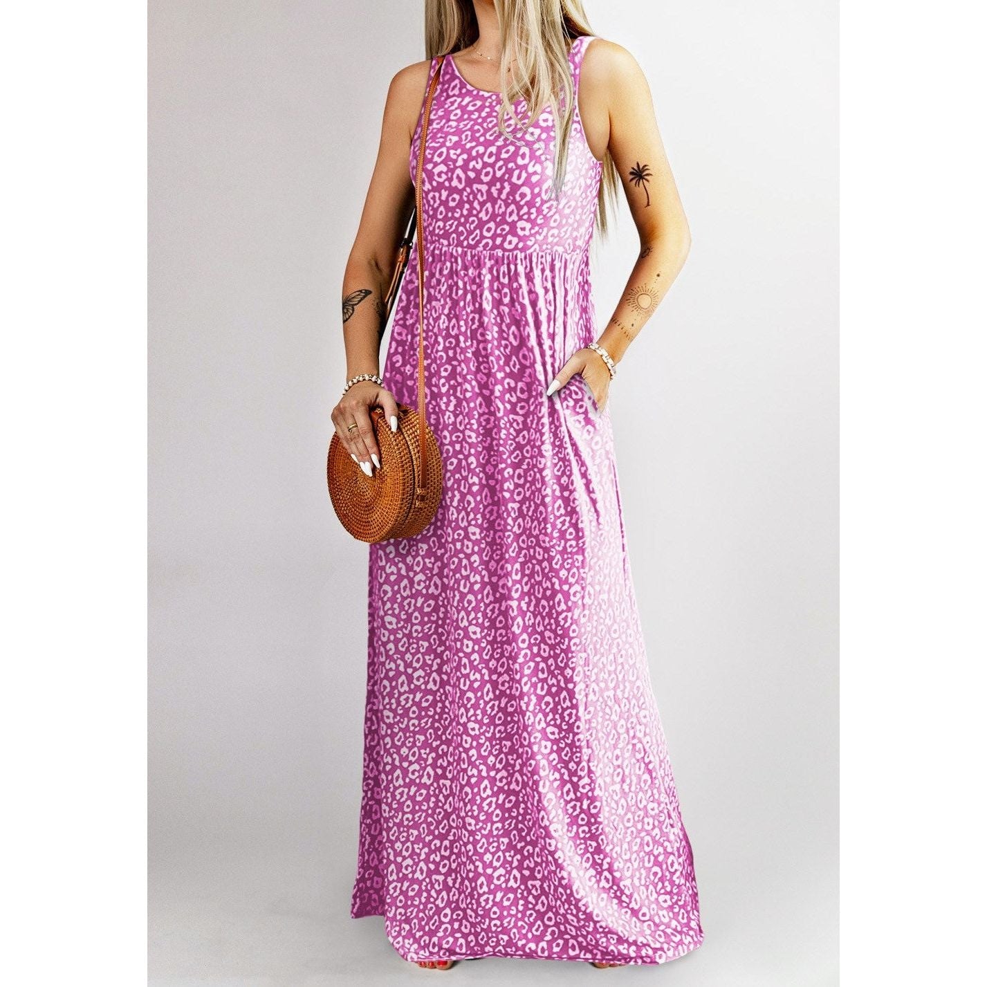 Leopard Print Pocket Maxi Tank Dress