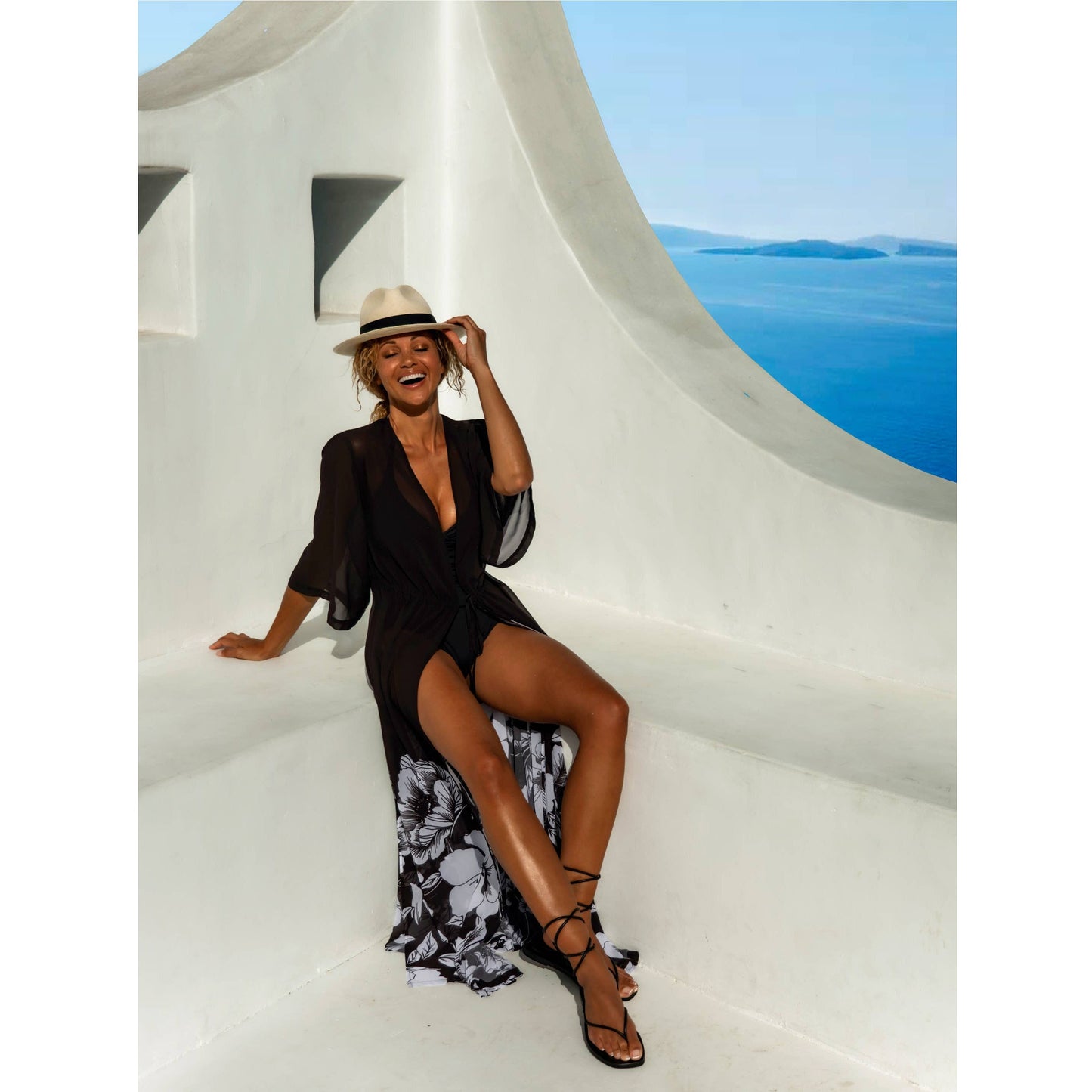 JANTZEN BLACK FLORAL COVER-UP