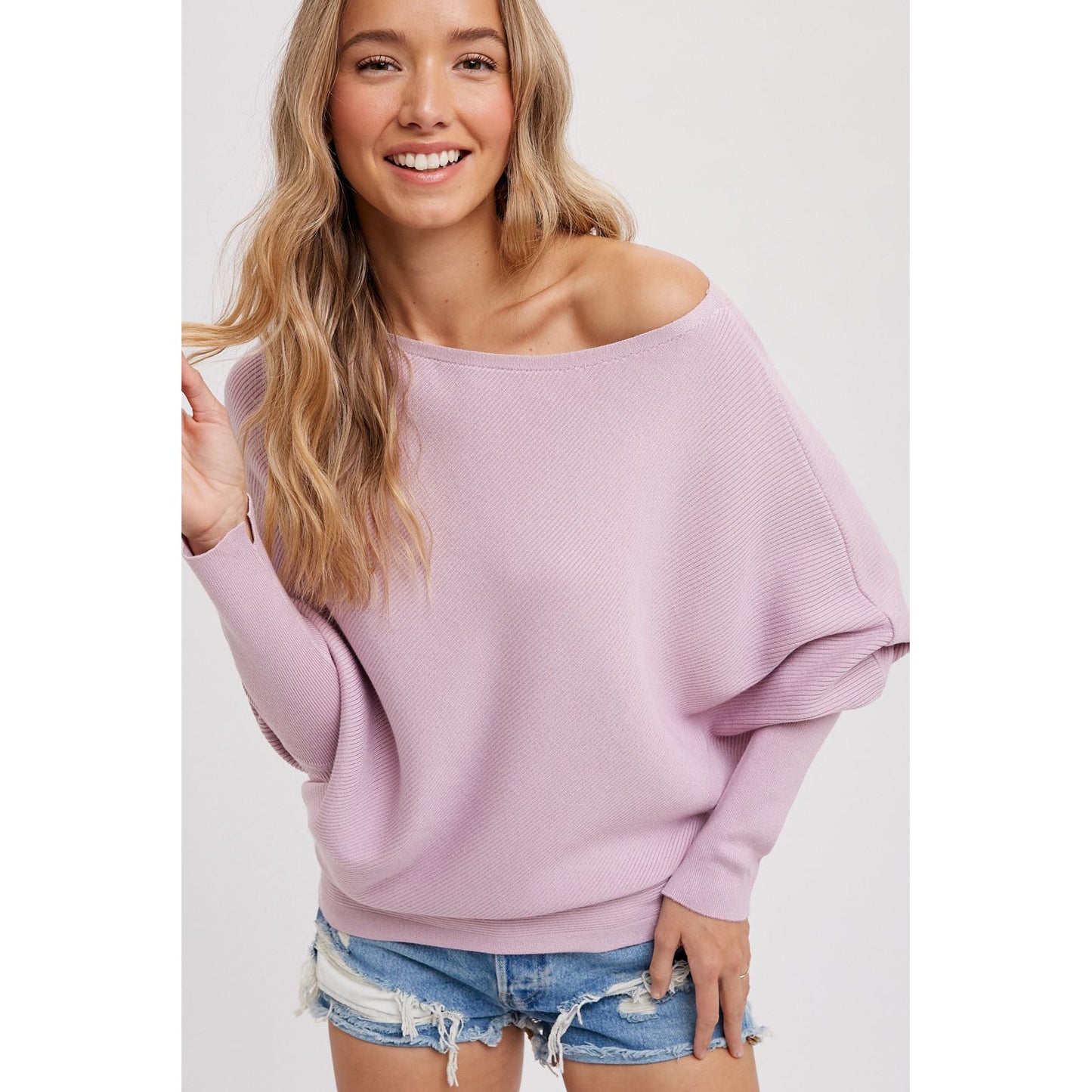 Asymmetrical Open Shoulder Dolman Pullover