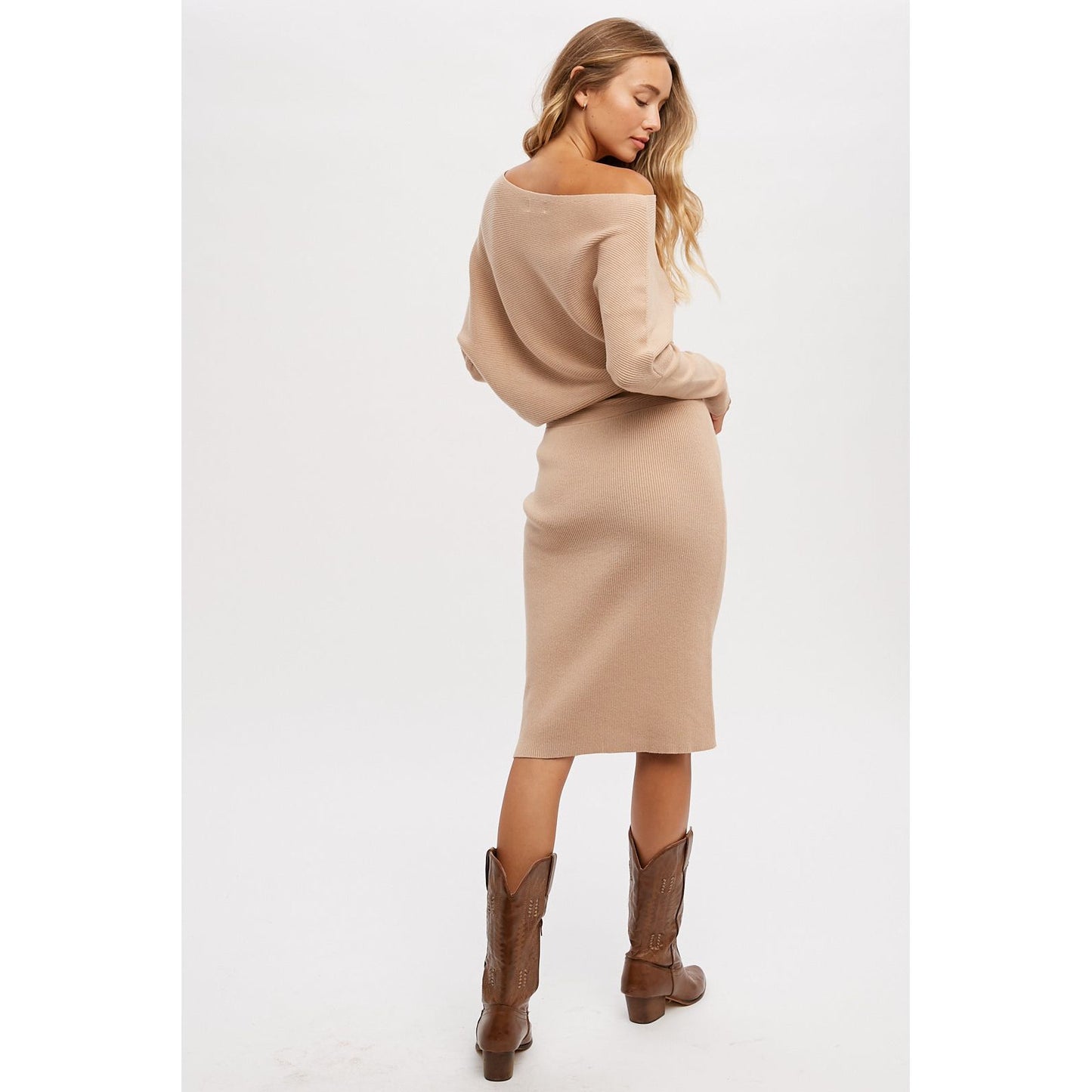 Asymmetrical Open Shoulder Sweater Dress