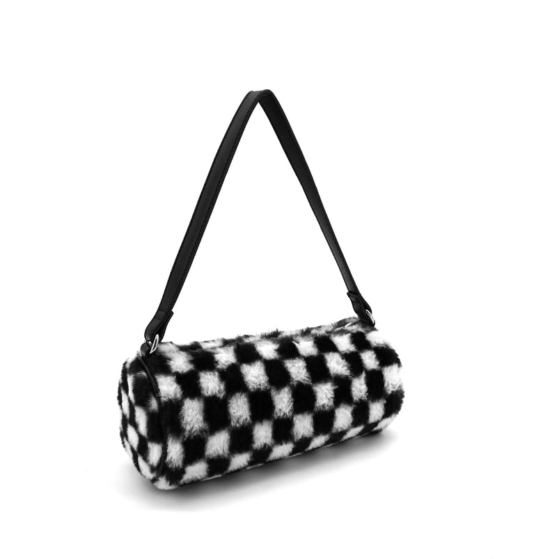 Jordan Checkered Faux Fur Shoulder Bag