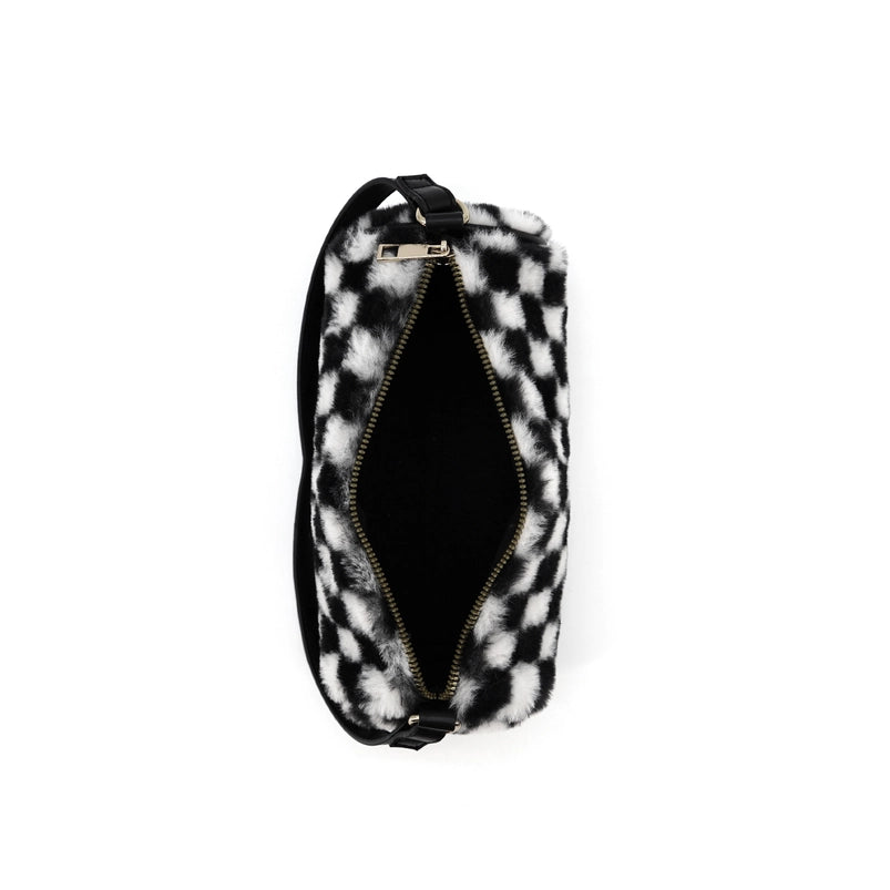 Jordan Checkered Faux Fur Shoulder Bag