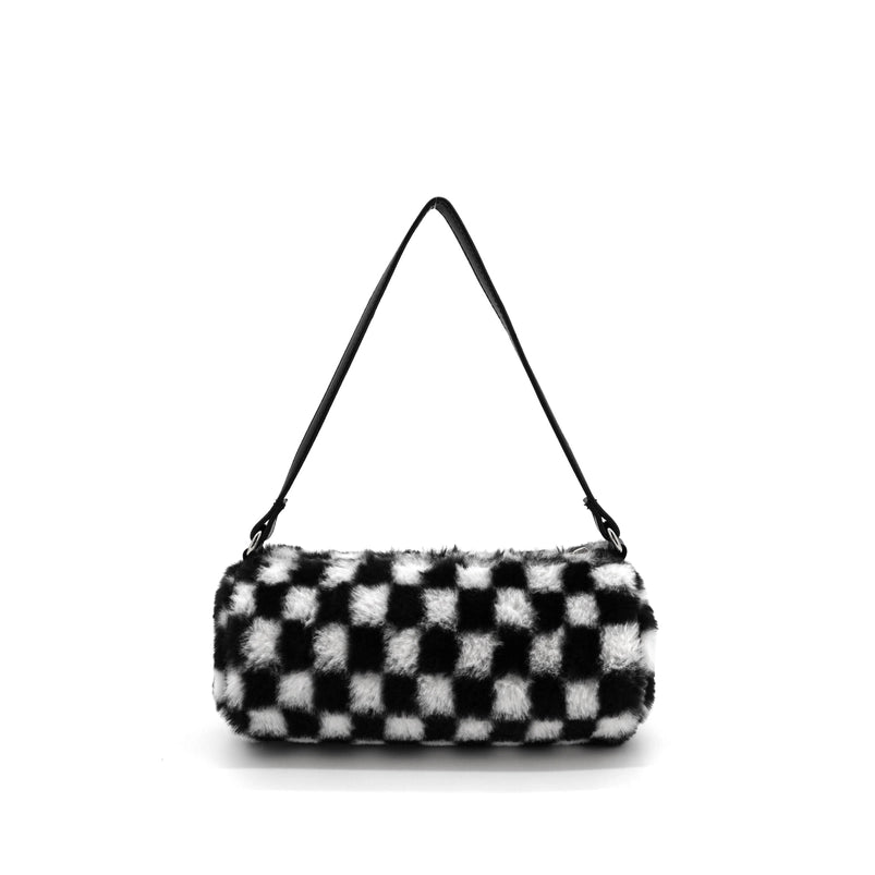 Jordan Checkered Faux Fur Shoulder Bag