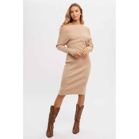 Asymmetrical Open Shoulder Sweater Dress