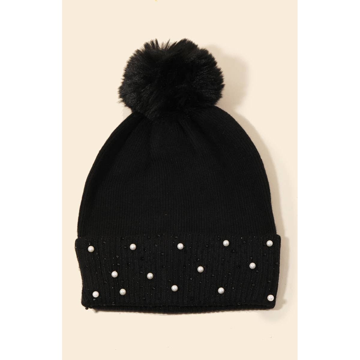 Bejeweled Ribbed Pom Beanie