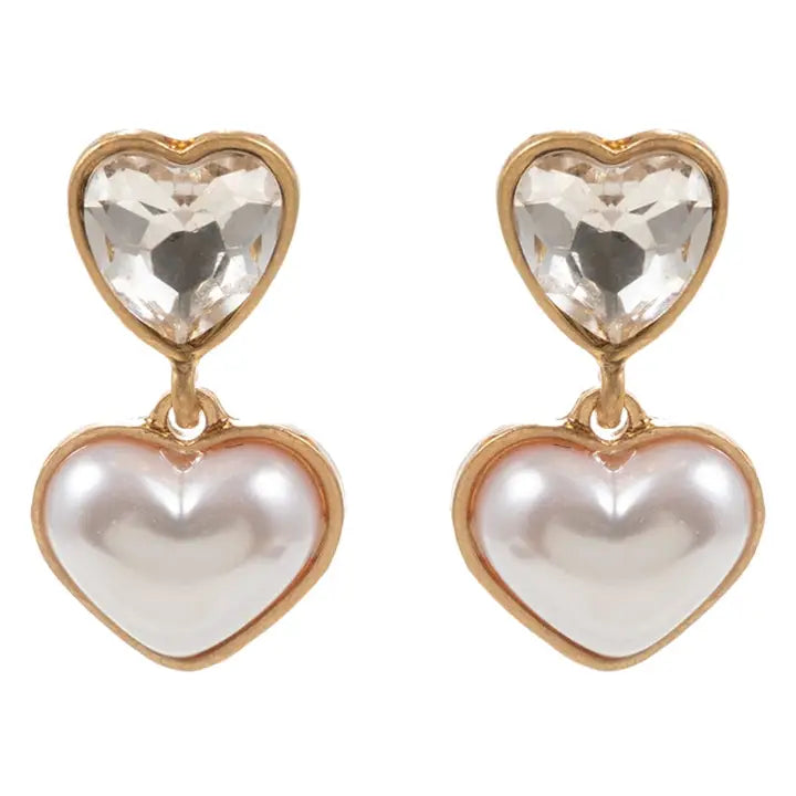 Valentines Day Heart Pearl Cabochon Post Earrings