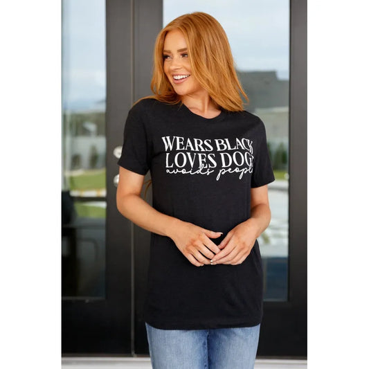 Wears Black, Loves Dogs Graphic Tee in Heather