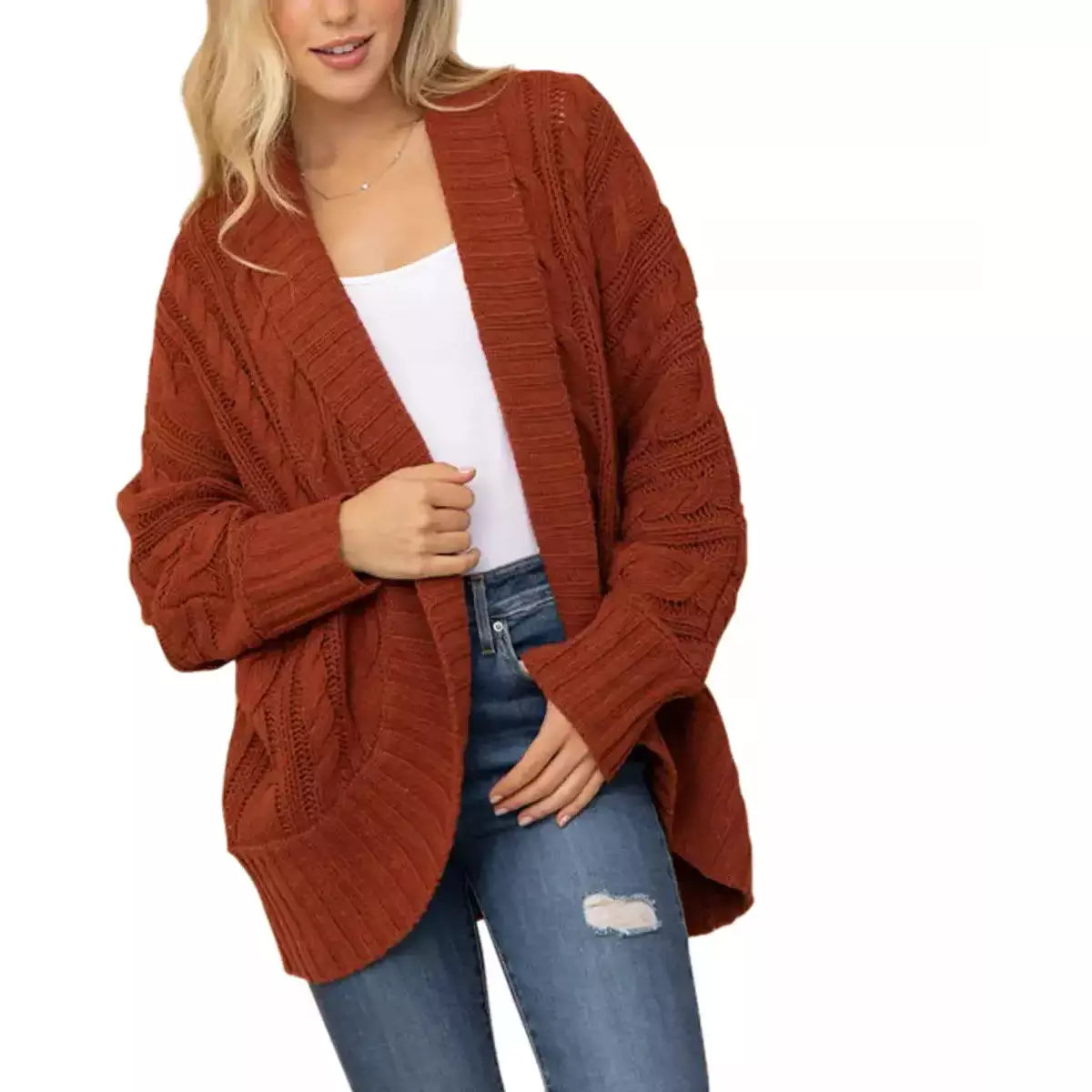 Cocoon Body Chunky Cable Knit Open Cardigan
