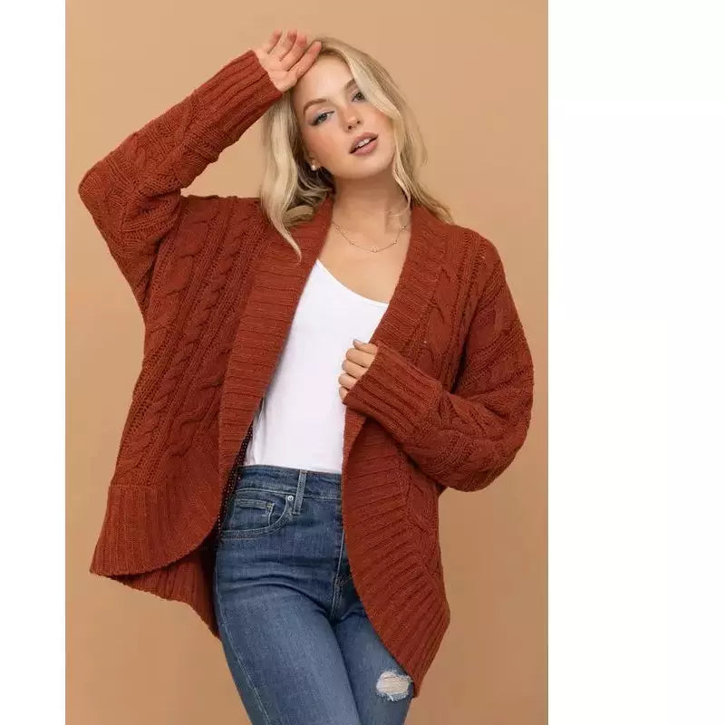 Cocoon Body Chunky Cable Knit Open Cardigan