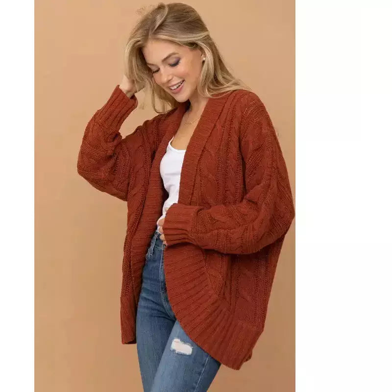 Cocoon Body Chunky Cable Knit Open Cardigan