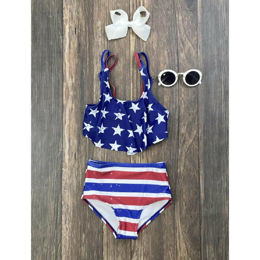 Girls Stars & Stripes Flutter Top Bikini