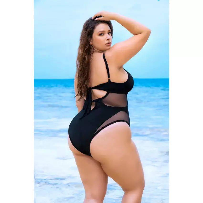 Underwired One Piece Black Swimsuit Curvy