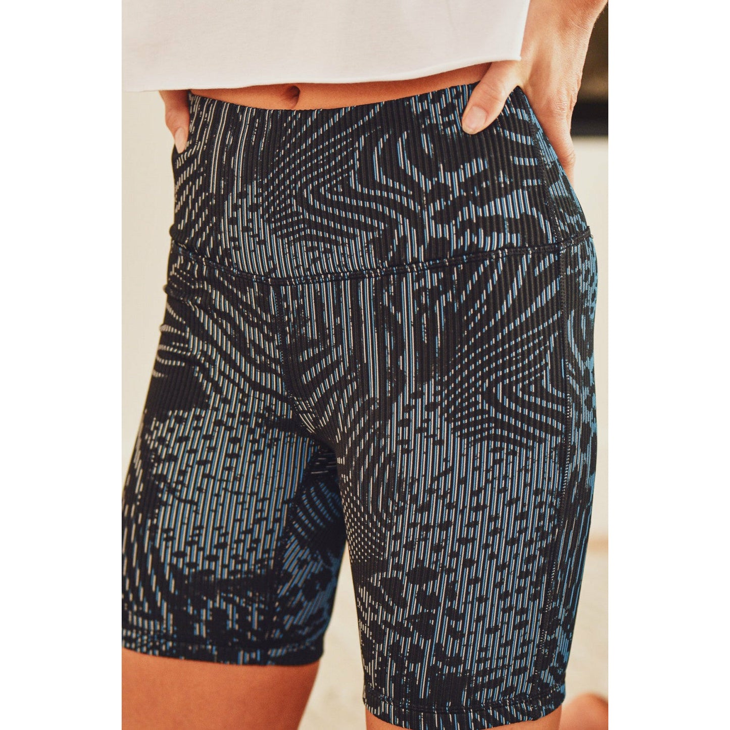 Jacquard Textured Safari Print Highwaist Biker Shorts
