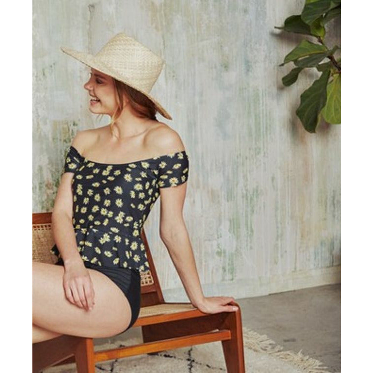 Sunflower Bardot style tankini top & Highwaist bottom 2 pcs set