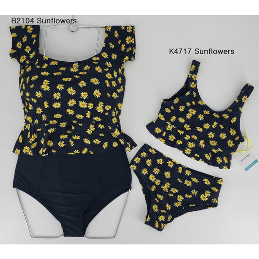 Sunflower Bardot style tankini top & Highwaist bottom 2 pcs set