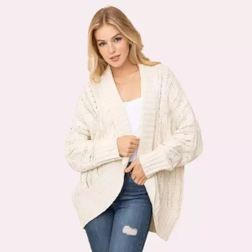 Cocoon Body Chunky Cable Knit Open Cardigan