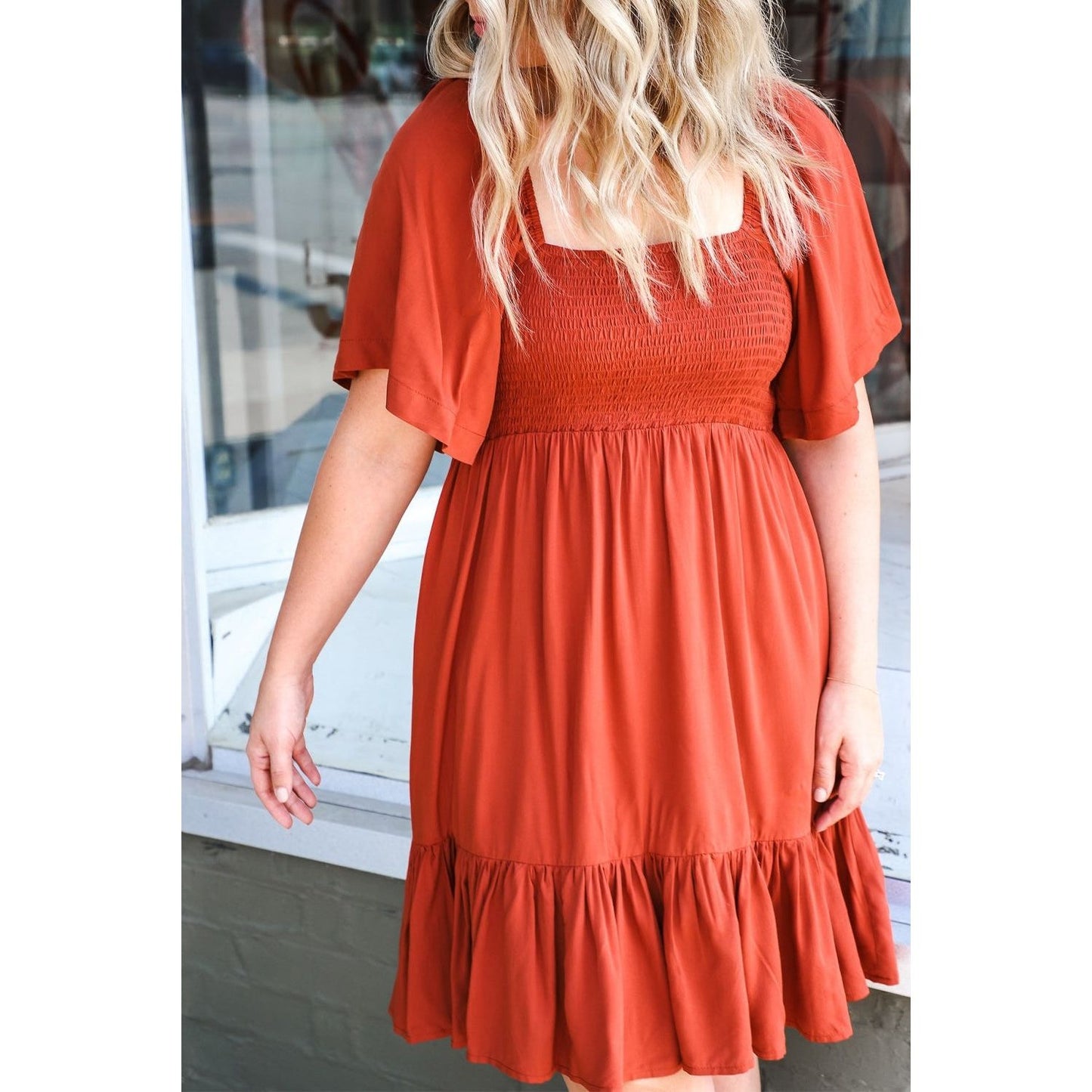 Tie Back Smocked Ruffled Dress