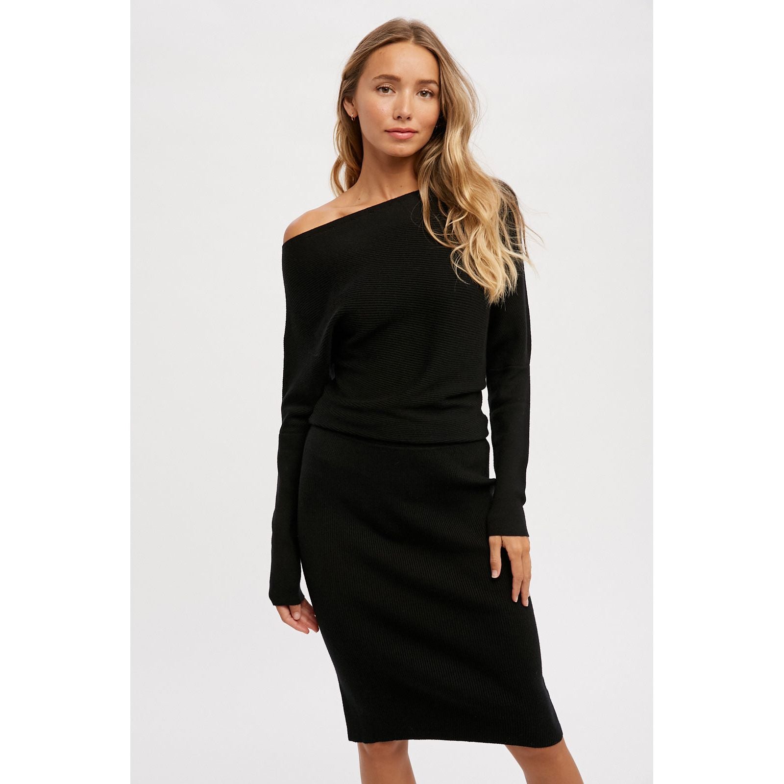 Asymmetrical Open Shoulder Sweater Dress Ikara Blu Asymmetrical Open Shoulder Sweater Dress Ikara Blu