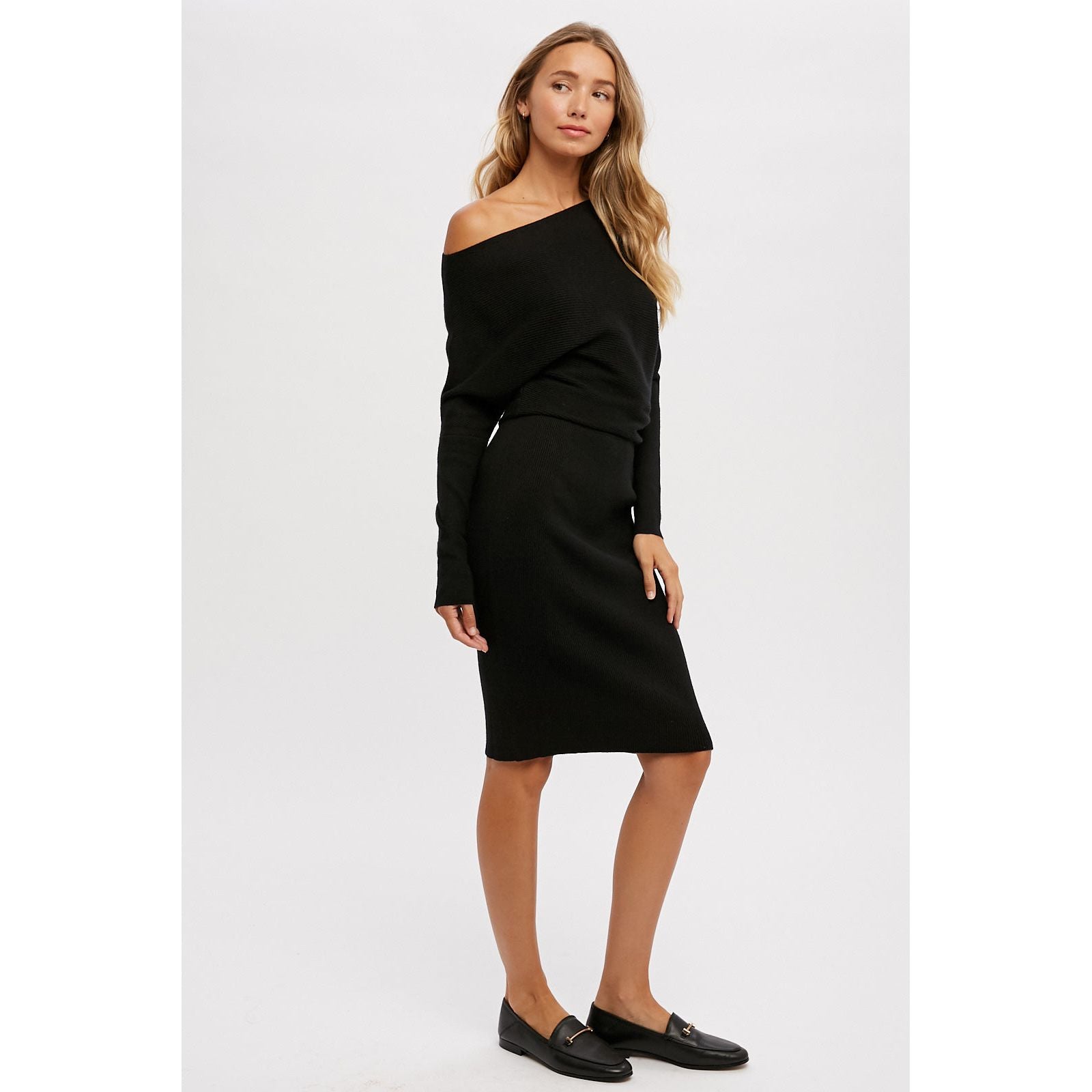 Asymmetrical Open Shoulder Sweater Dress Ikara Blu Asymmetrical Open Shoulder Sweater Dress Ikara Blu
