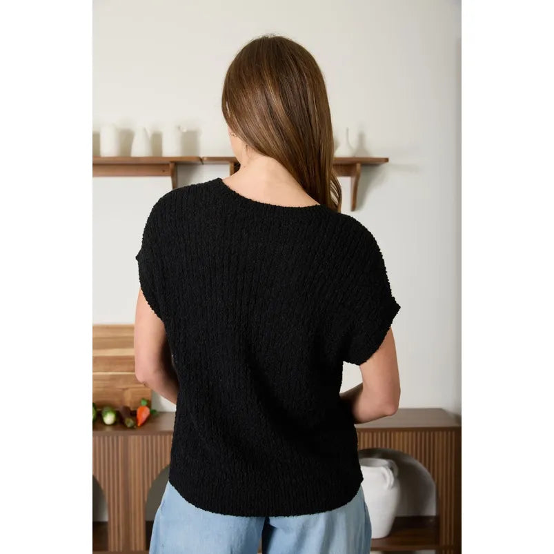 Cozy Short Sleeve Button Down Knit Sweater