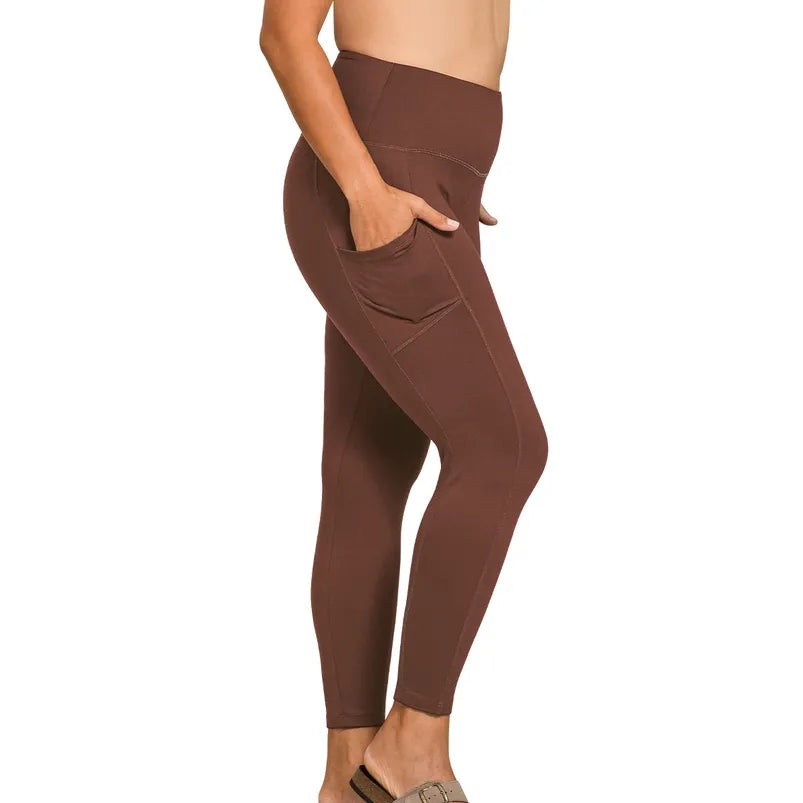 Plus Brushed Microfiber Wide Waistband Leggings w/ Pockets