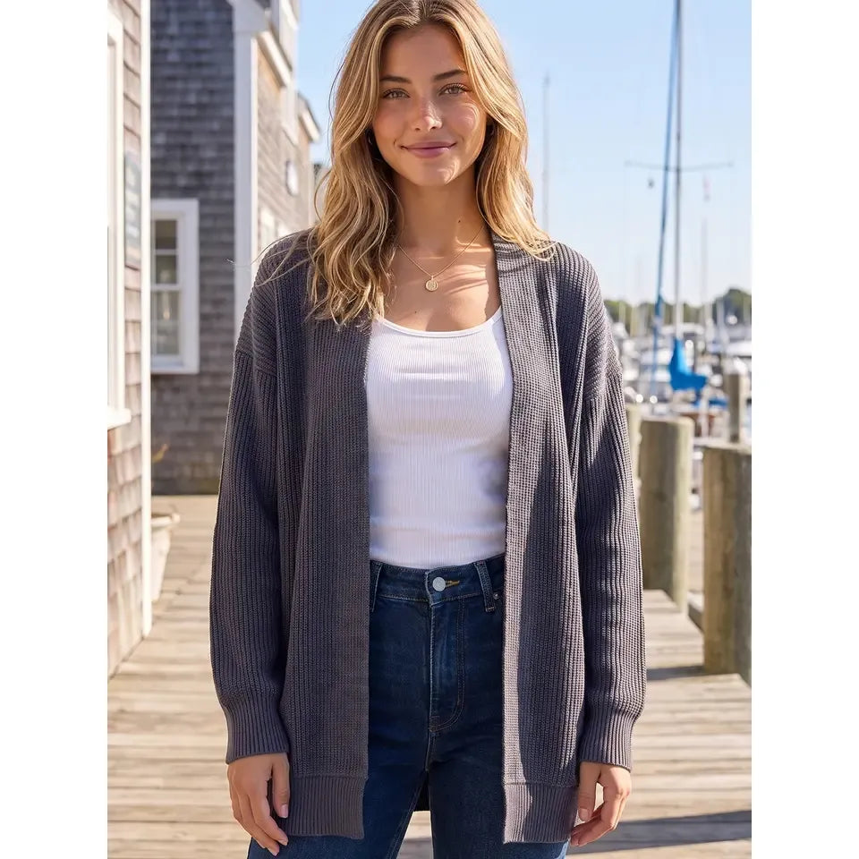 Curly Ribbed Open Front Cardigan
