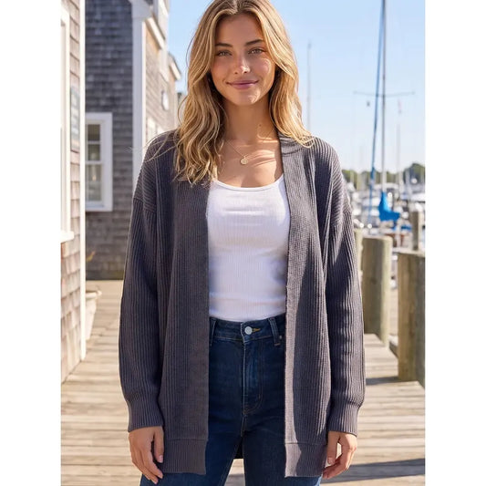 Curly Ribbed Open Front Cardigan