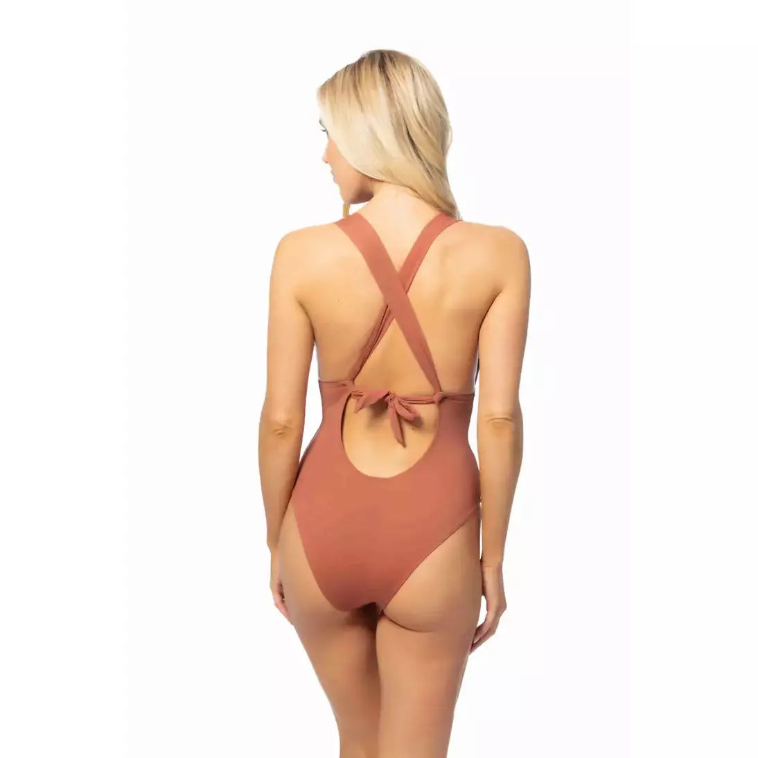Solid Corss Tie Back One Piece Swimsuit